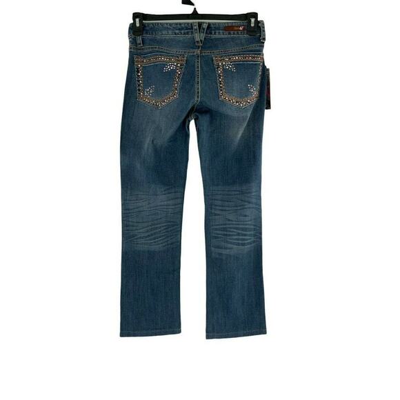 Wrangler Rock 47 Jeans Women 28X30 Low Rise Rhinestone Pocket Whiskers Denim NWT - Picture 5 of 12